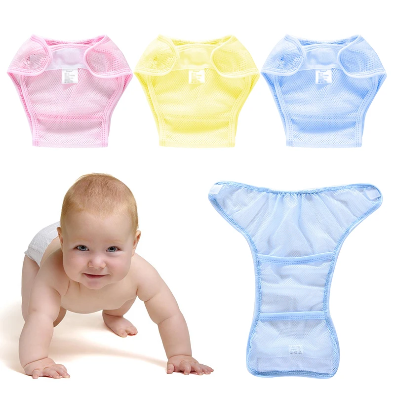 Summer Thin Style Breathable Mesh Buckle Diaper Pants Newborn Baby Net Grid Diaper Sticky Buckle Adjustable Comfortable Pants