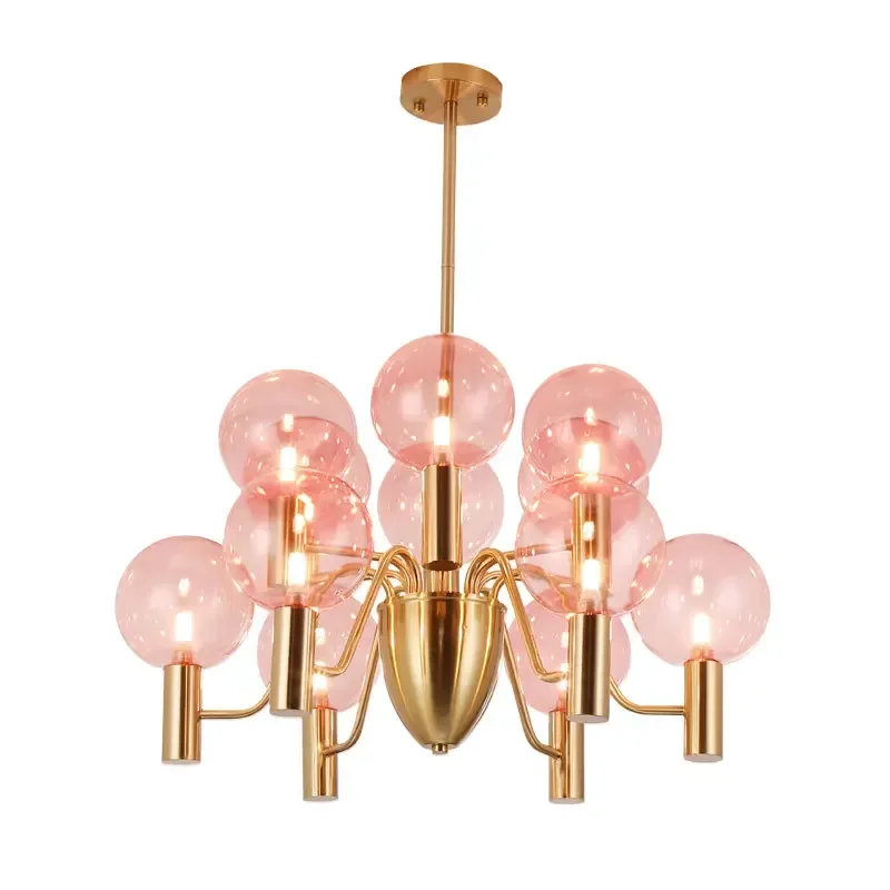 Candelabros Led simples y modernos, lámpara colgante de bola de cristal rosa Para dormitorio, sala de estar y comedor