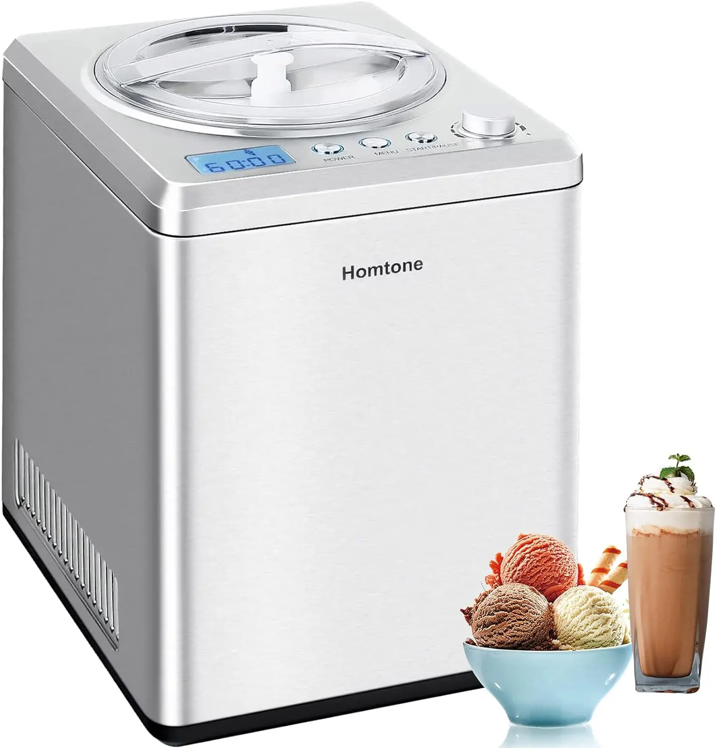 Homtone-heladera casera para hacer helados suaves, Gelato, sorbete en 60 minutos, mantiene el enfriamiento durante 2H, 2,64 cuartos