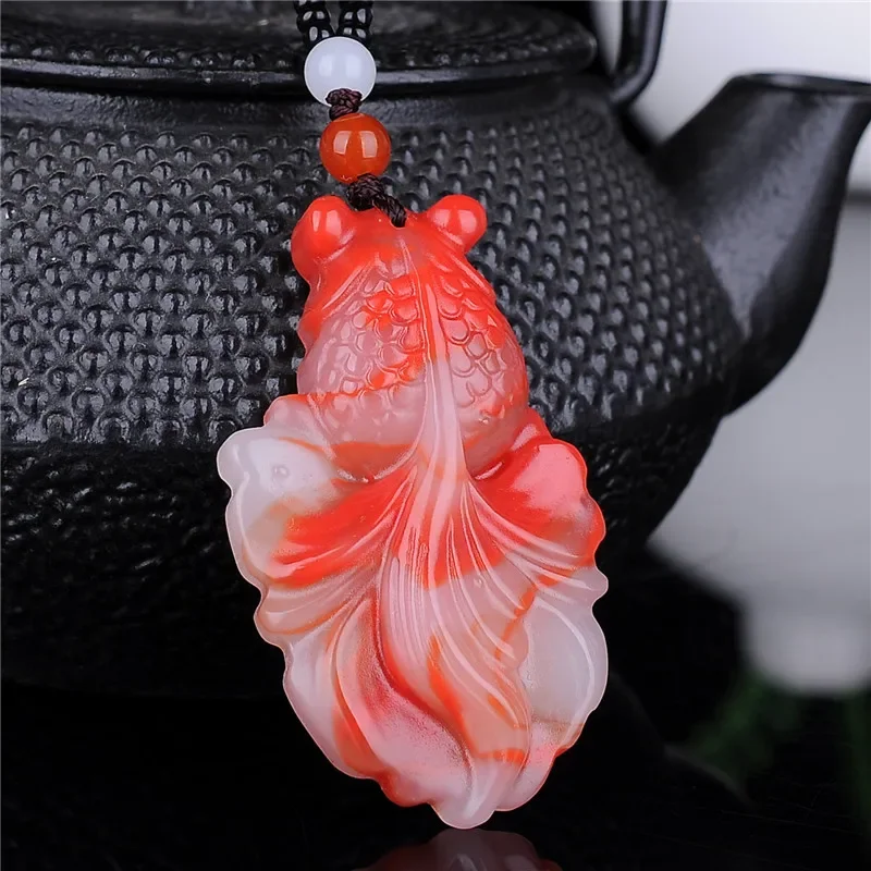 

Natural Chinese Chicken Blood Red Hand Carved Goldfish Jade Pendant Fashion Boutique Jewelry Men and Women Necklace Gift