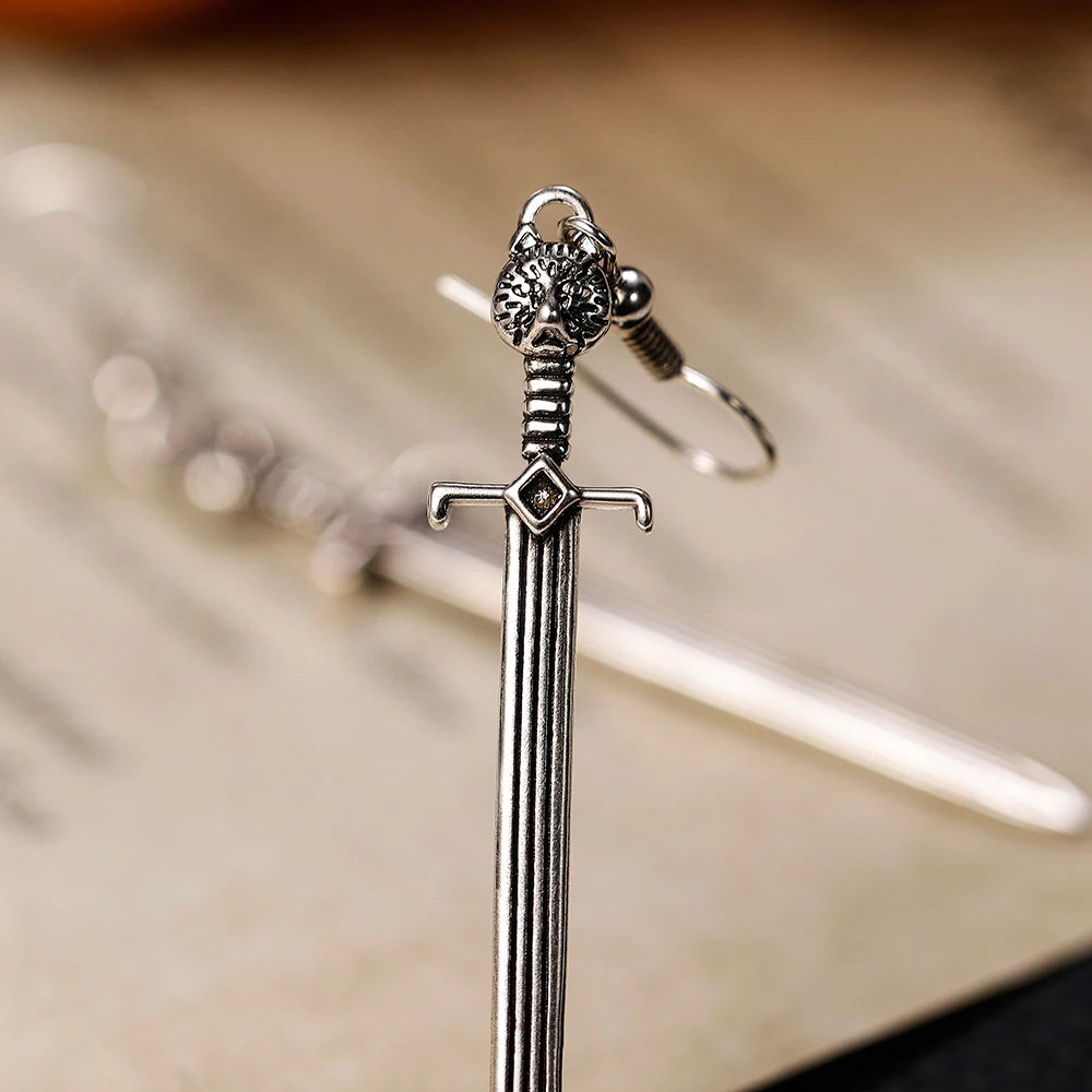 Huitan Punk Style Fierce Animal Sword Shape Dangle Earrings for Women/Men Versatile Cool Unisex Ear Accessories Vintage Jewelry image 4