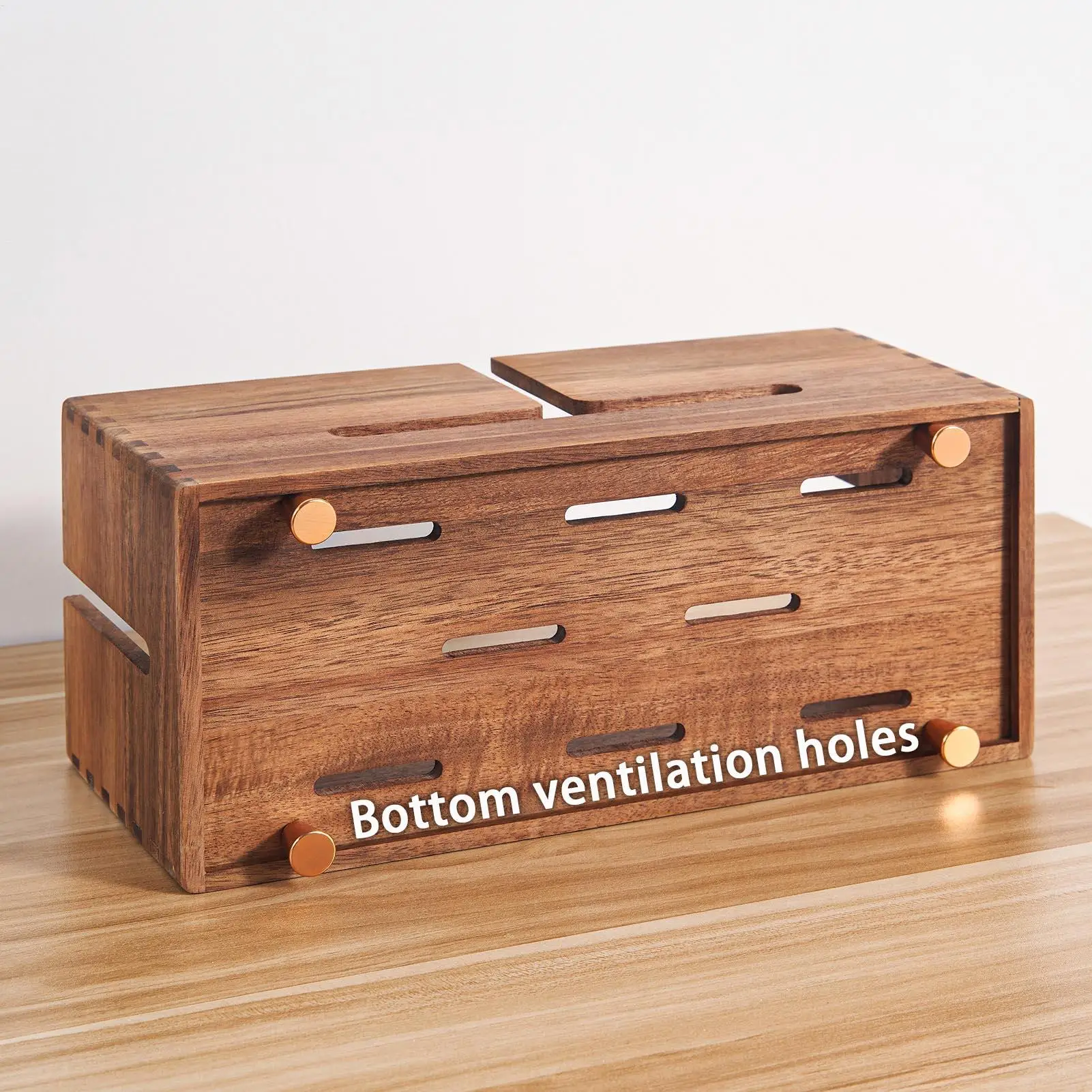 Wooden box Power Strip Organizer Desktop Data Cable Management Box Router Stand Easy Heat Dissipation for Desk Setup