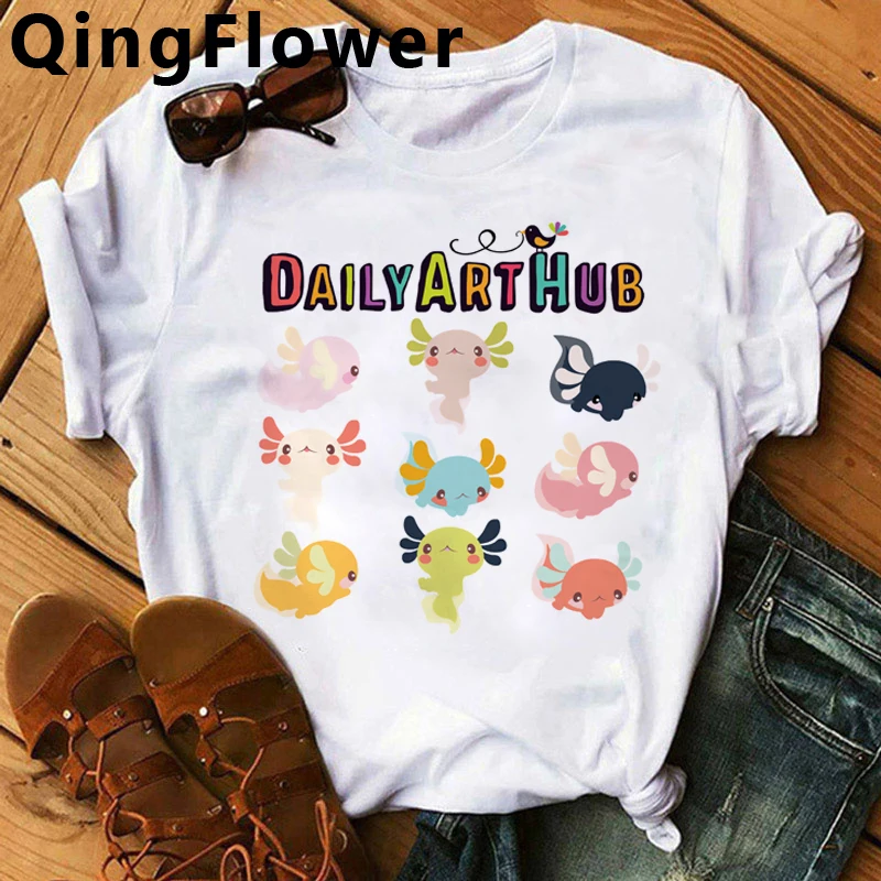 

Kawaii мультфильм Аксолотль футболка женские забавные летние топы аниме графические футболки унисекс милая эстетичная футболка в стиле Харадзюку женская
