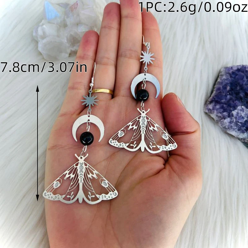 2 Pcs Fashion Moon Star Elegant Moth Insect Creative Bohemian Silver Color Copper Dangle Earrings Women Daily Party Gift Jewelry