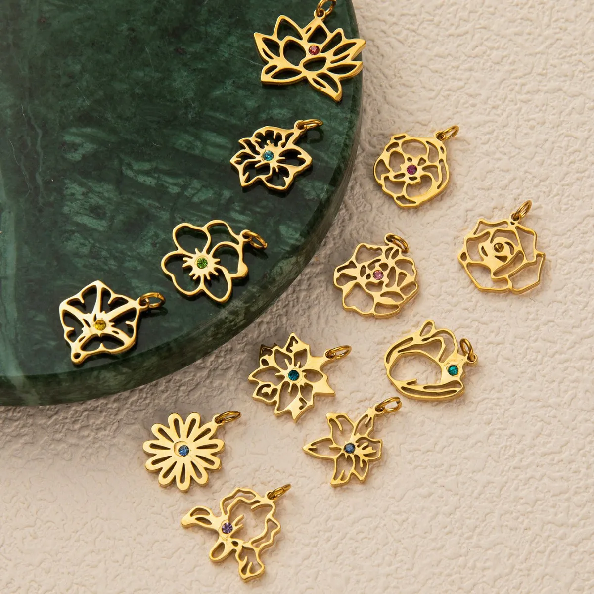 

Titanium Steel 12 Birthday Stone Charms DIY Accessories Necklace Colorful Zircon Pendant Gifts Jewelry