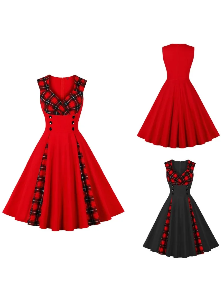 Sukienki Plus Size Damskie Odzież Pin Up Codzienne Imprezowe Bez Rękawów Retro Sukienka Lata 60. 50. Vintage Rockabilly Swing Vestidos