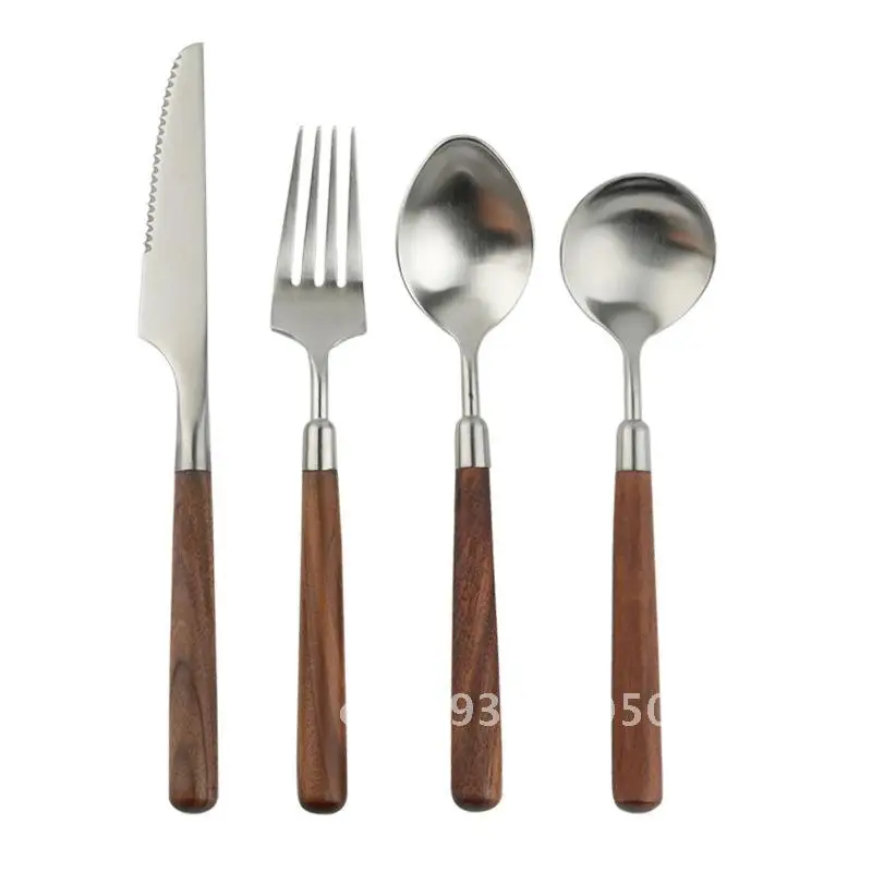 

High-grade solid wood walnut handle stainless steel 304 steak knife and fork western food knife and fork spoon dessert tableware