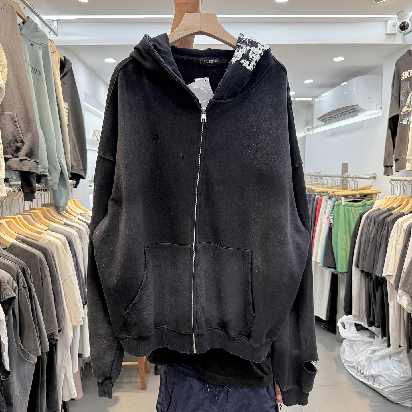 

Ретро американский буквенный узор с принтом Vibe Sle Waed out Zipper Fce Jaet Свободная длинная толстовка с капюшоном для молодежи