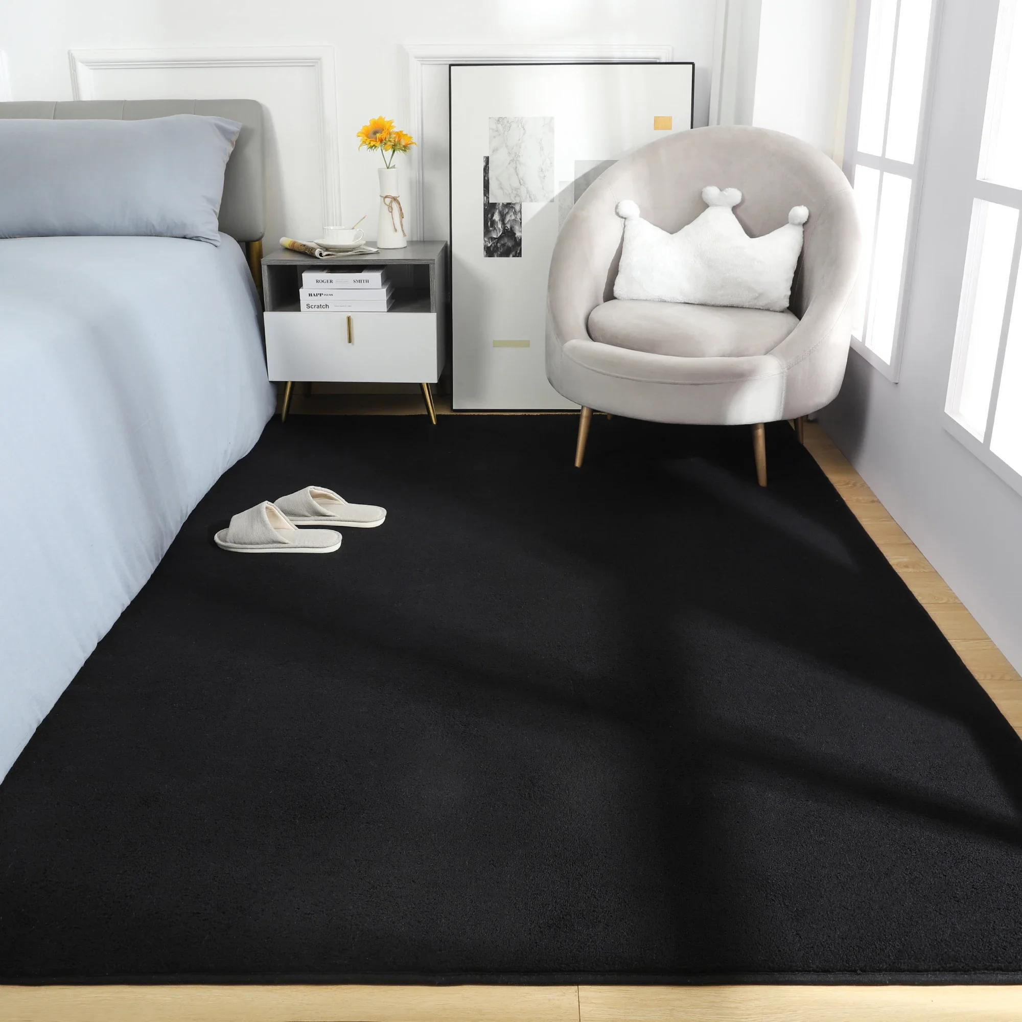 Alfombras negras para sala de estar, alfombras antideslizantes para mesita de noche, alfombra grande y suave para juegos de niños, decoración Rectangular para el hogar