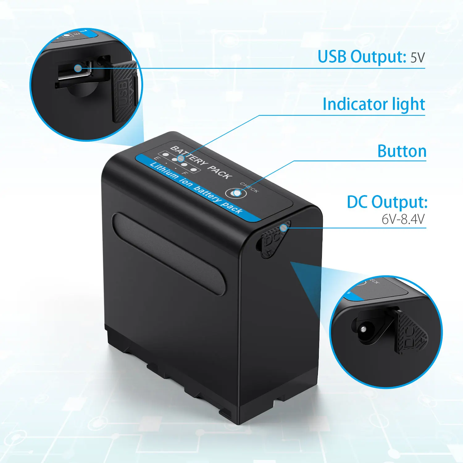 NPF960 NPF970 NPF950 NPF975 Powerextra Multi-Function 7.4v 6600mAh Rechargeable Digital Camera Battery with Usb Port