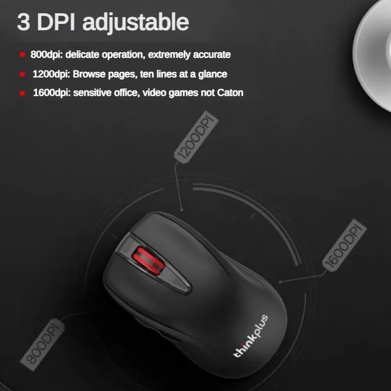 Lenovo ThinkPlus ماوس لاسلكي WL200Pro 2.4G اتصال لاسلكي كمبيوتر مكتبي مكتب ماوس هادئ إصدار قابل لإعادة الشحن