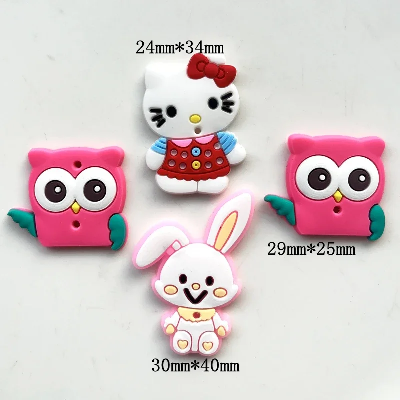 15pcs new cute little white rabbit cartoon owl PVC flexible glue flat back DIY scrapbook decoration perforated clothing Applique