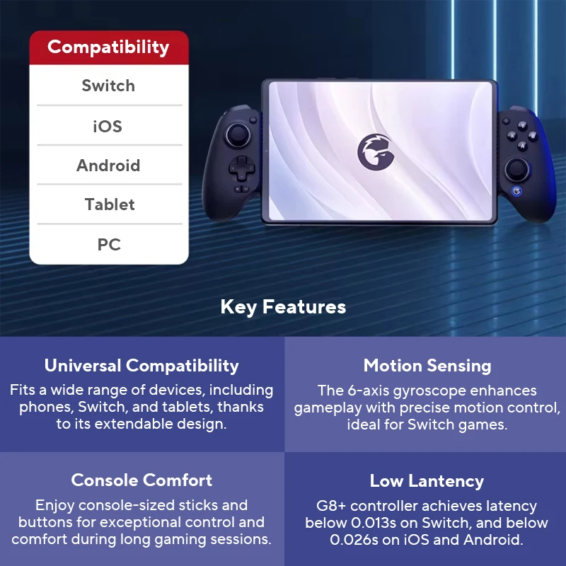 GameSir G8 Plus G8+ Bluetooth Gamepad Mobile Controller with Hall Effect Joystick For NS PC Android Phone Cloud Gaming Custom image 2