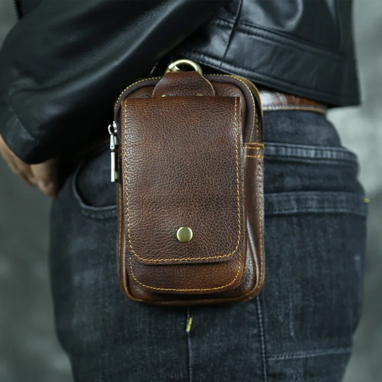

Men's Vintage Genuine Leather Waist Bag Casual Mobile Phone Bag Top Layer Cowhide Outdoor Cellphone Holster Crazy Horse Leather