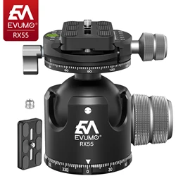 EVUMO 55mm Professional  Ball Head Double Panorama Low Profile CNC Mental Tripod Head with Arca Swiss Extra Quick Release Plate