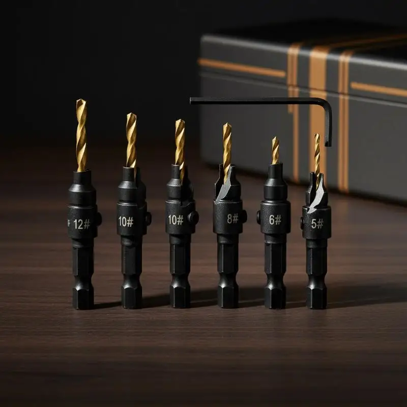 New！4/5pcs Woodworking Tapper Hexagon Shank Screw Countersunk Drill Bit Taper Drill Hole Drilling And Reaming Hardware Tool Set