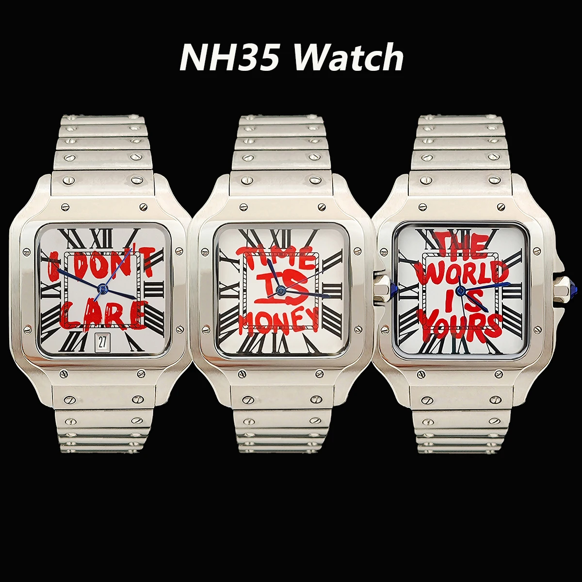 

Мужские автоматические механические часы 38 мм с механизмом NH35, квадратный корпус из нержавеющей стали, часы с квадратным циферблатом и механизмом NH35