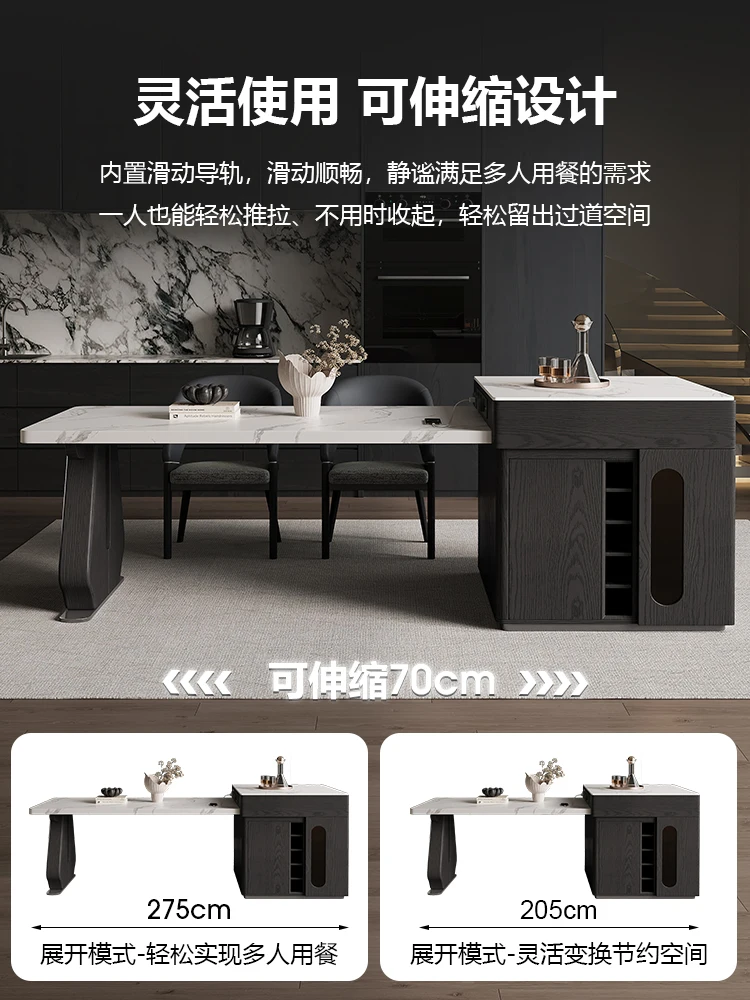 Cave rock plate island table one retractable home Italian style high-end solid wood table chair