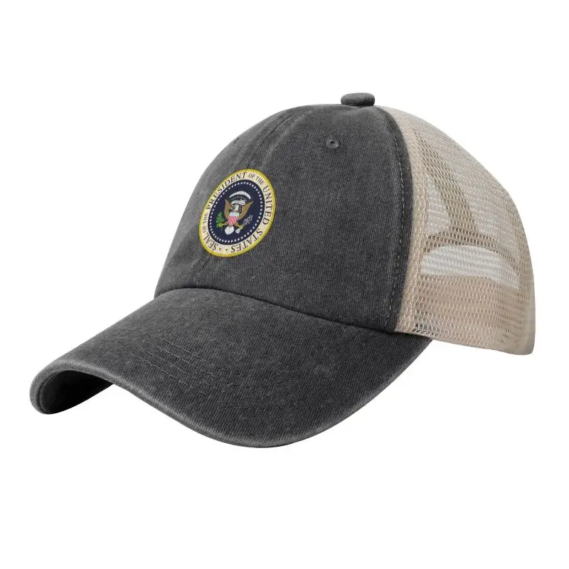 Seal of The President of The United States Print Mesh Baseball Cap Retro Washed Cotton Distressed Cap Summer Breathable Sun Hat