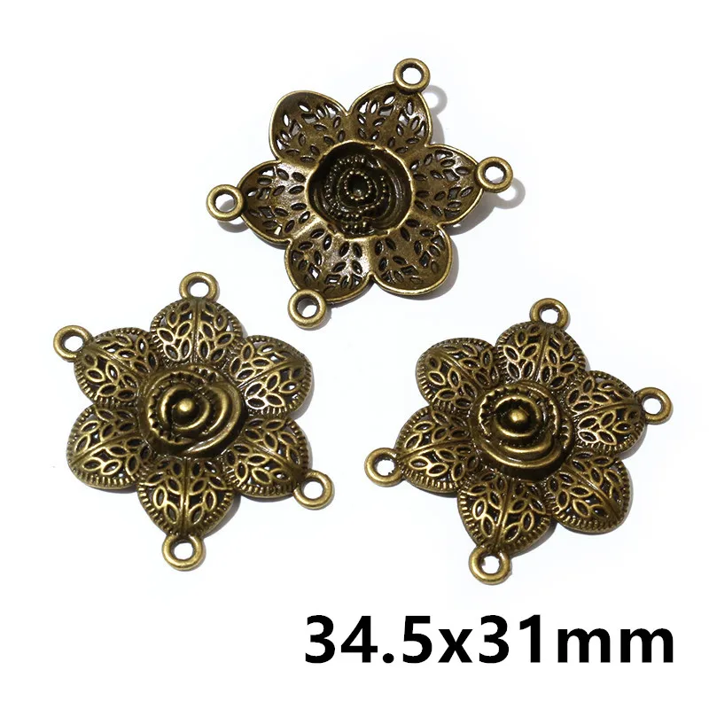 10pcs Bronze Color Bohemian Vintage Flower Connector Charms Pendant DIY Jewelry Making Accessories Findings Necklace Bracelet