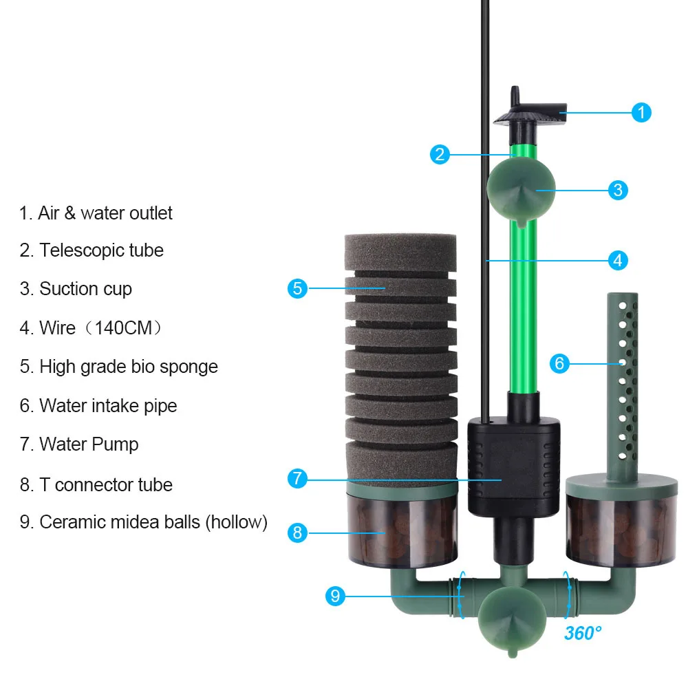 2.5W 4W Aquarium Clean Tool Bio Filter For Aquarium Air Pump Skimmer Biochemical Sponge Ceramic Balls Aquaric for Fish Tank 220V