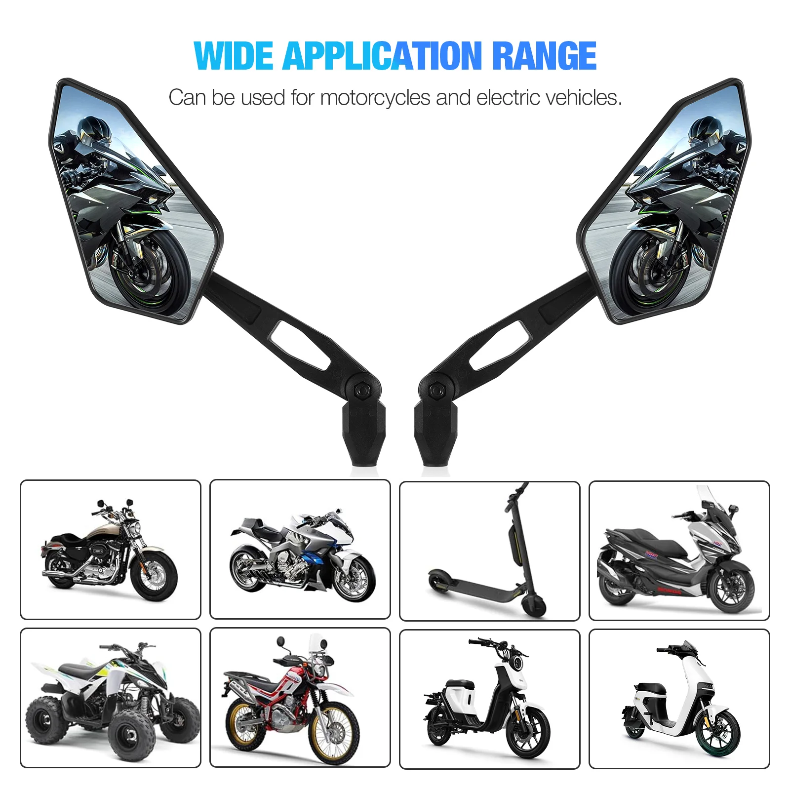 

Polygonal Rearview Mirrors for Motorcycles Scooters Clear Vision Rotatable Design Durable Nylon Handlebar Mount Easy