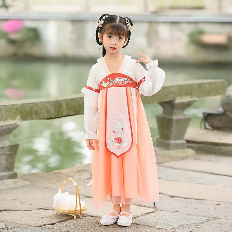 Новое Осеннее пушистое платье ханьфу с вышивкой в китайском стиле для девушек традиционное вечерние ничное вечернее платье для выступлений