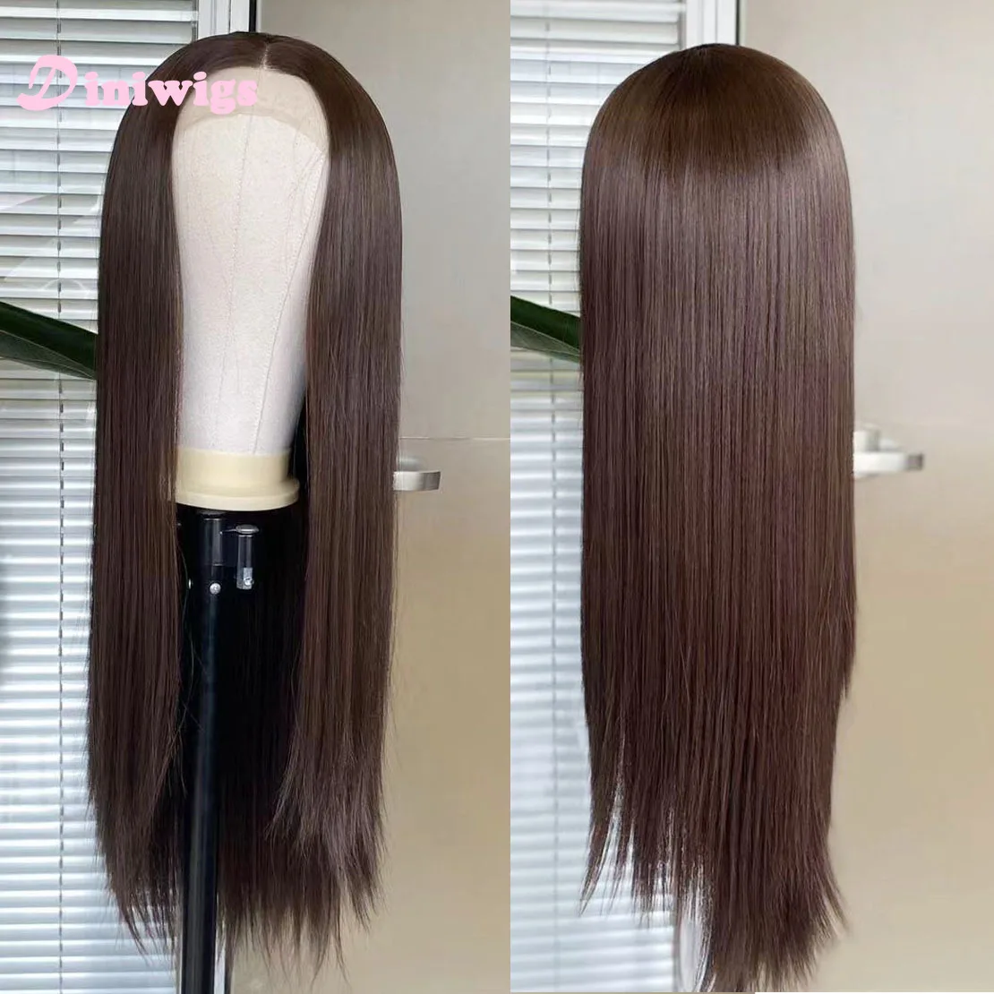 Diniwigs الأبيض الدانتيل شعر مستعار أمامي طويل حريري مستقيم الشعر الاصطناعية غلويليس شعري طبيعي ارتداء اليومي تأثيري الباروكات للنساء #3