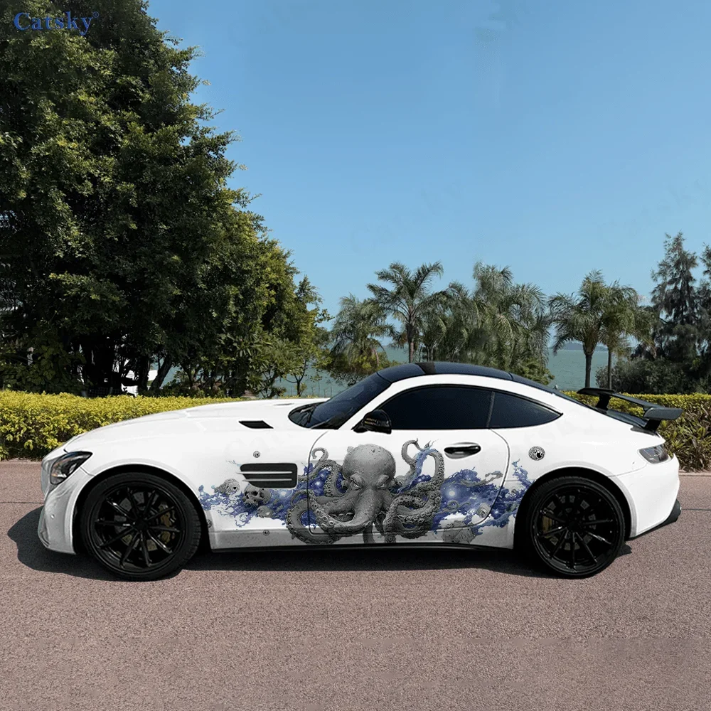 Angry Octopus Car Side Sticker PVC Self Waterproof Stick, Striking Auto Exterior Accessories Decor Protect Gift for Car Lover