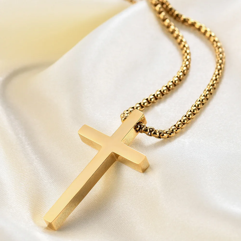 Halskette mit Kreuzanhänger aus Edelstahl für Herren, minimalistische Kette in Gold- oder Silberfarbe, Gebetskette für Damen, modischer Schmuck. – Detail 9