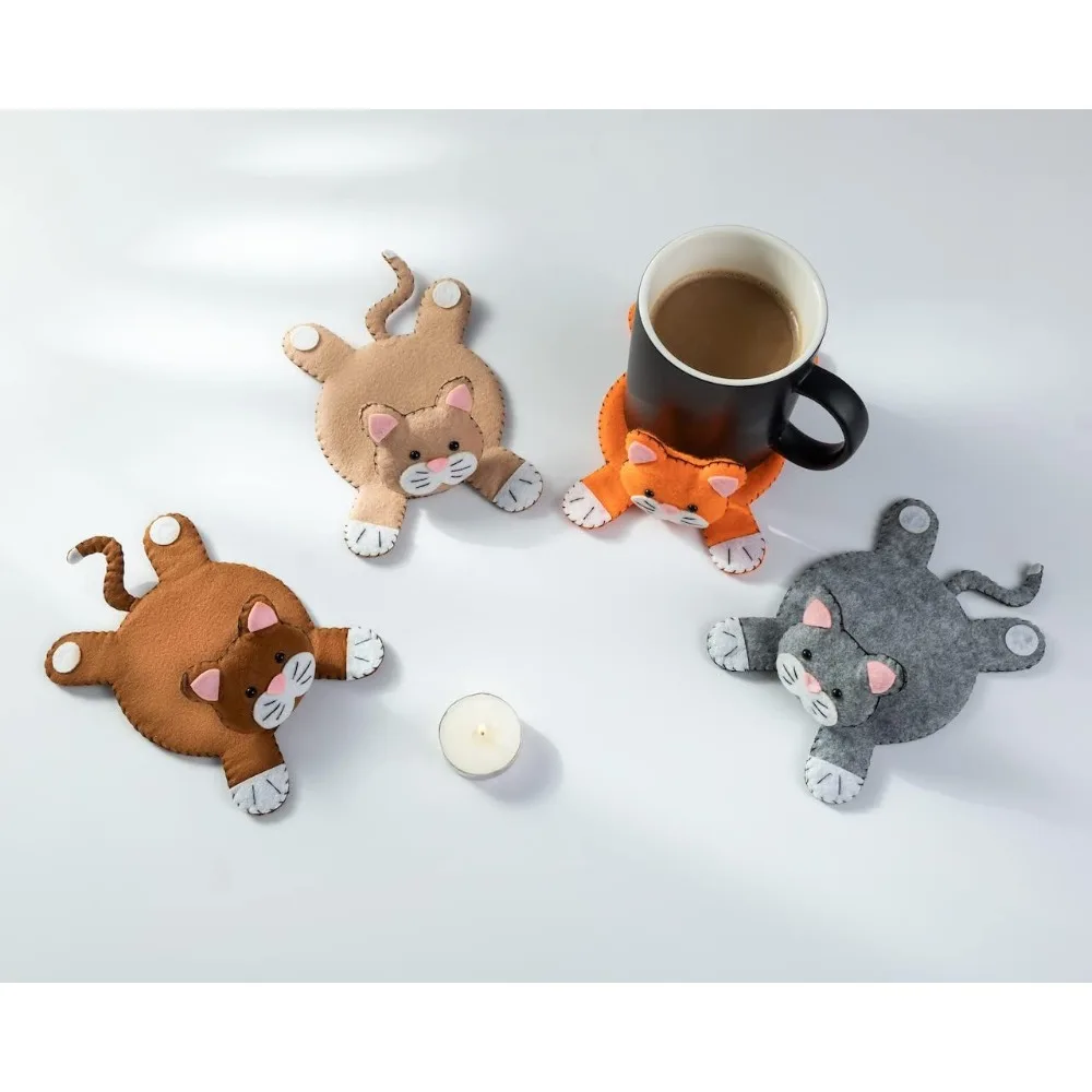 

Funny Cat Coasters Set Of 4 – Cute Felt Drink Mats For Women, Cat Mom Gift Idea, Animal Lover Decor, Coaster Set For Drinks, Uni