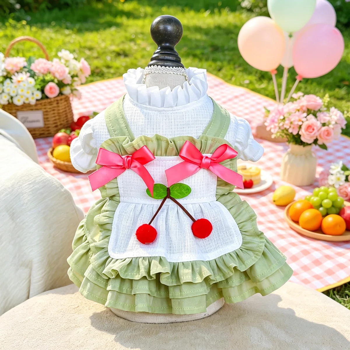 Vestido para Mascotas con Lazo y Decoración para Perros Pequeños y Gatos, Traje Verde con Volantes en Capas para Cachorros, Ideal para Teddy, Bichón, Pomerania, Yorkshire, Maltés