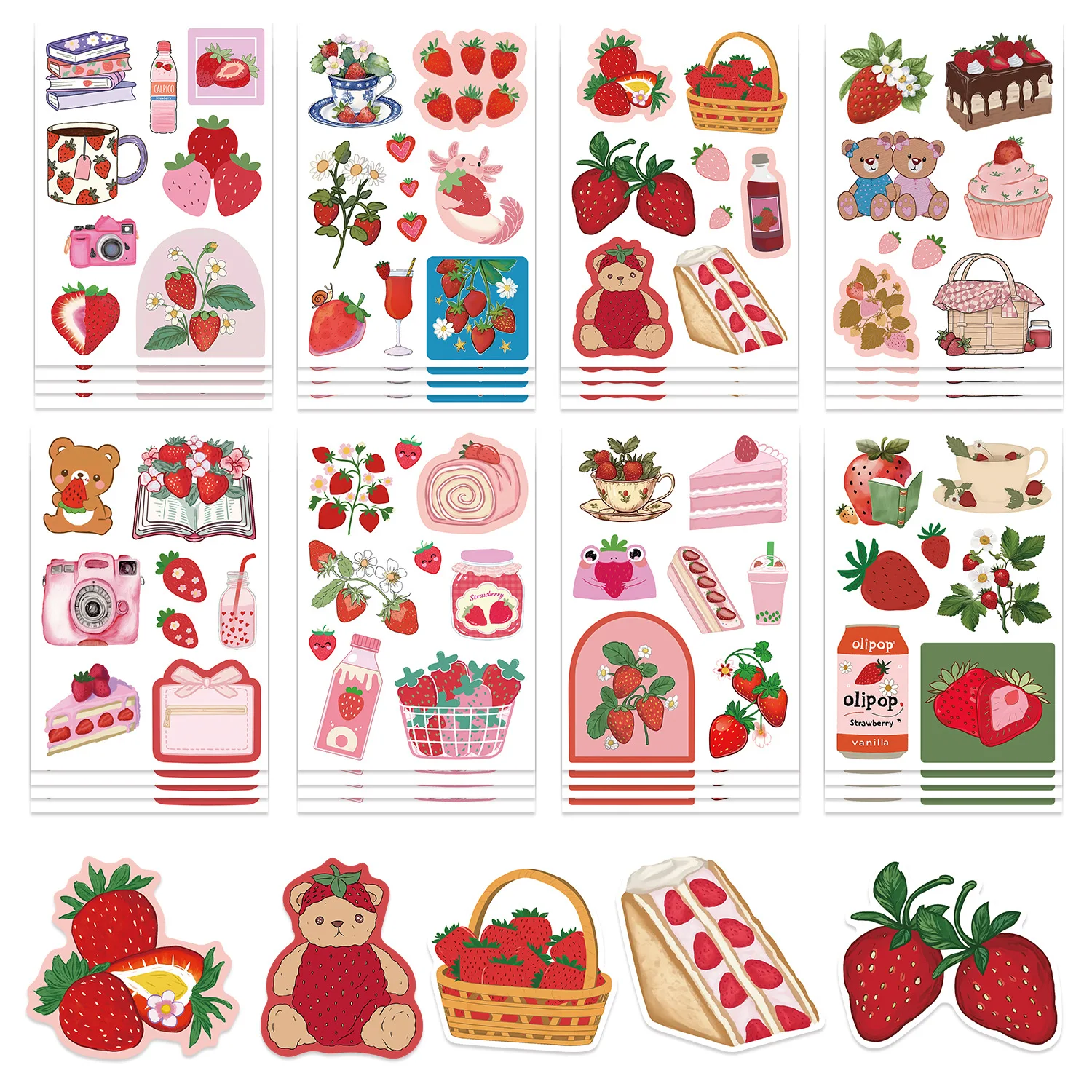 8/24 قطعة ملصقات الفراولة الكرتونية الكورية DIY بها بنفسك دفتر القرطاسية الزخرفية الأطفال مكافأة ملصقات مقاومة للماء