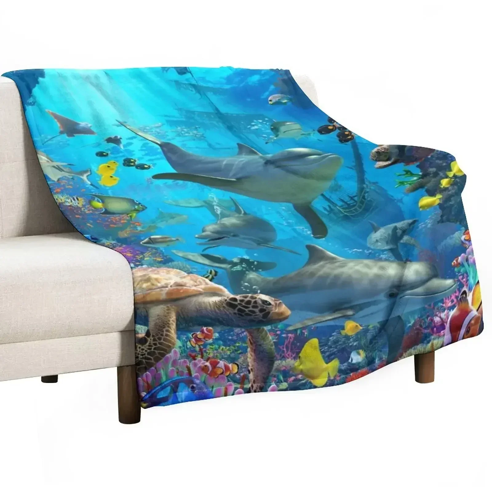 Dolphin Playground Throw Blanket Multi Purpose Soft Warm Blanket for Home Travel