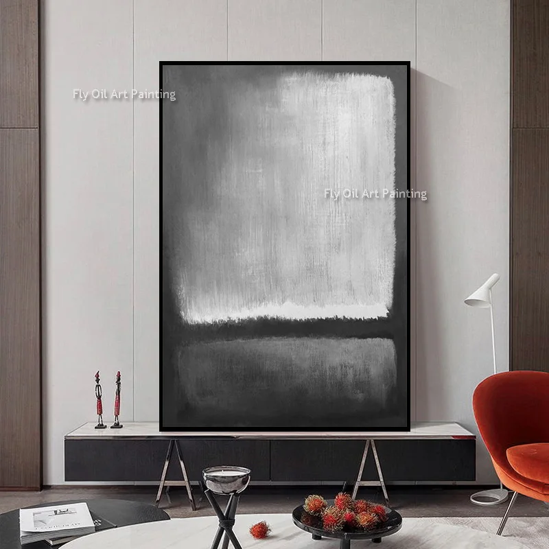 Monochrome Color‑Field Canvas Wall Art, Original Hand‑Painted Black Grey Abstract Oil Painting, Minimalist Wabi‑Sabi Home Decor