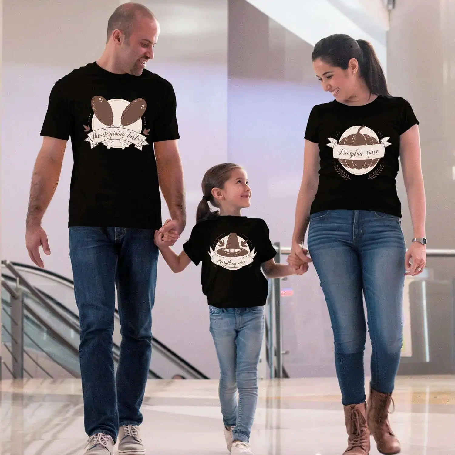 

Thanksgiving Set T Shirt Family Matching Outfits Mom and Dad and Children T-shirt