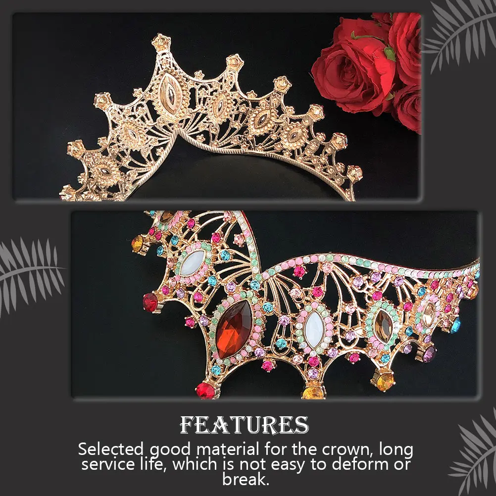 

Baroque Style Crown Headdress Wedding Tiara Bride Headwear Durable Comfortable Design Shiny Attractive Long-Lasting