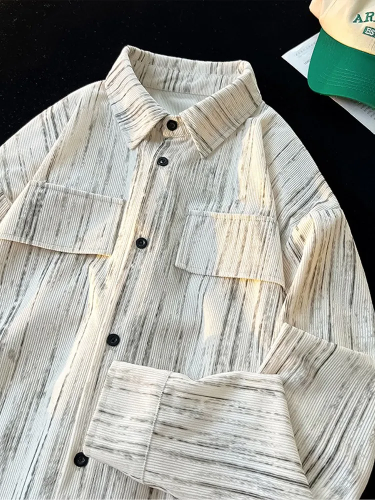 

Мужская вельветовая куртка в американском ретро-стиле с эффектом тай-дай, весенняя новинка, молодежная, с длинными рукавами, свободного кроя, на пуговицах