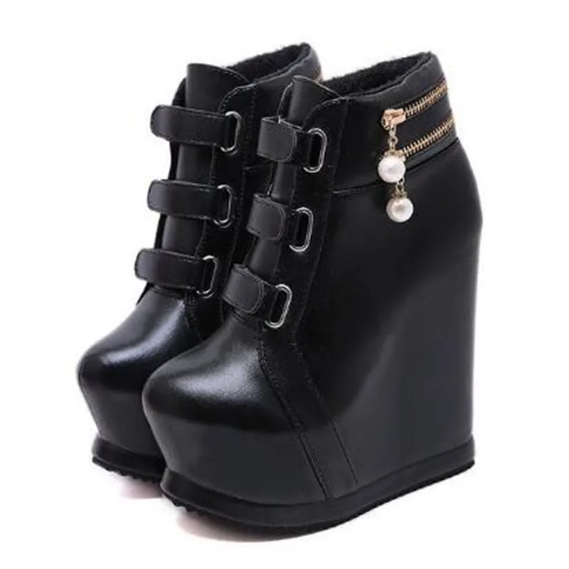 Brand Wedges Shoes Women Ankle Boots Zapatillas Mujer Thick Bottom Pearl Sexy High Slope Winter Shoe Ladies Platform High Heels