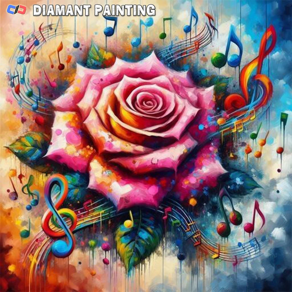 5D DIY Diamond Music Flowers Note Painting Kit, Acrylic Diamond Art Set with Colorful Abstract Design, Full Dill Home Decoration
