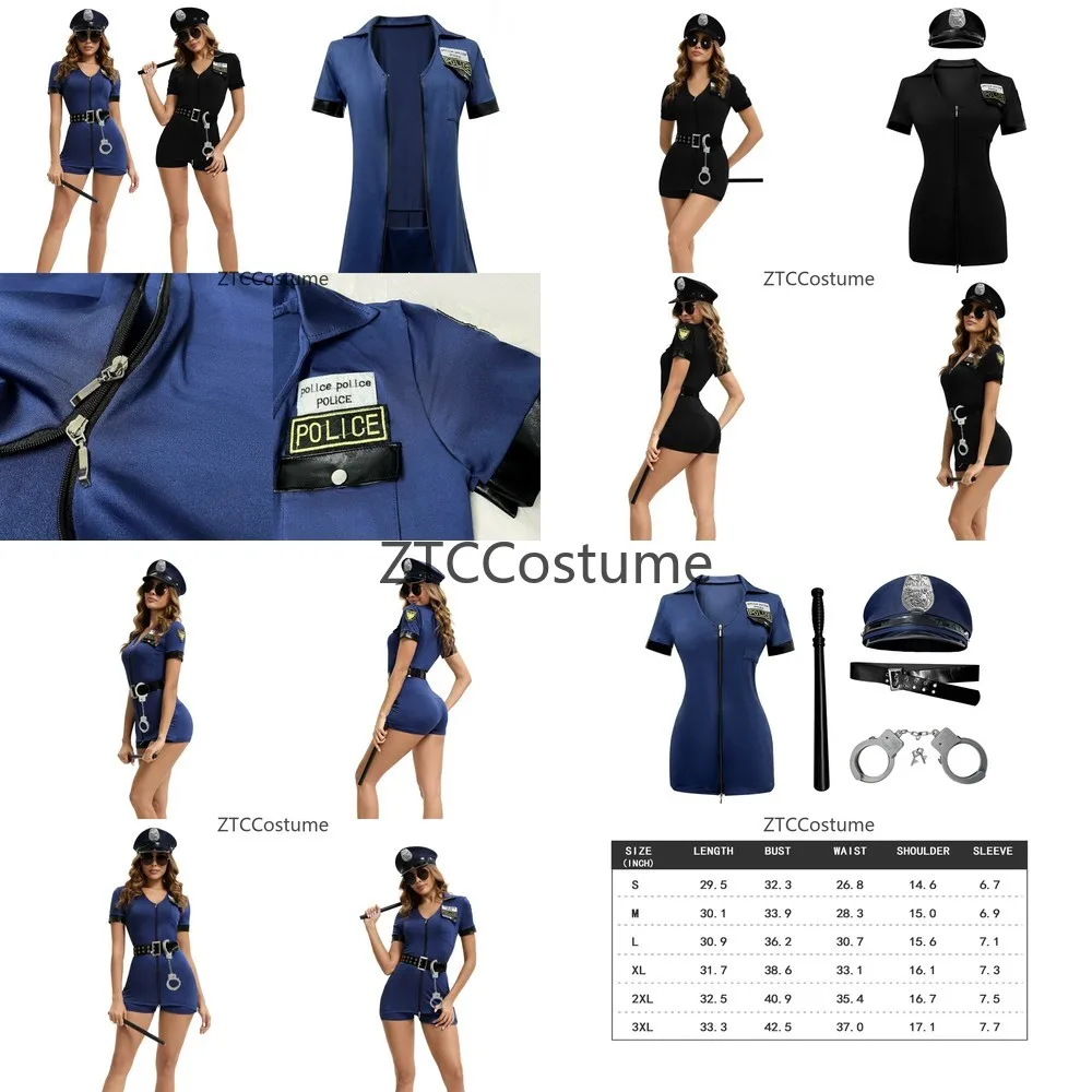 Sexy Polizistin-Kostüm Damen Polizeiuniform Halloween-Party Cosplay Faschingskostüm Karneval Rollenspiel