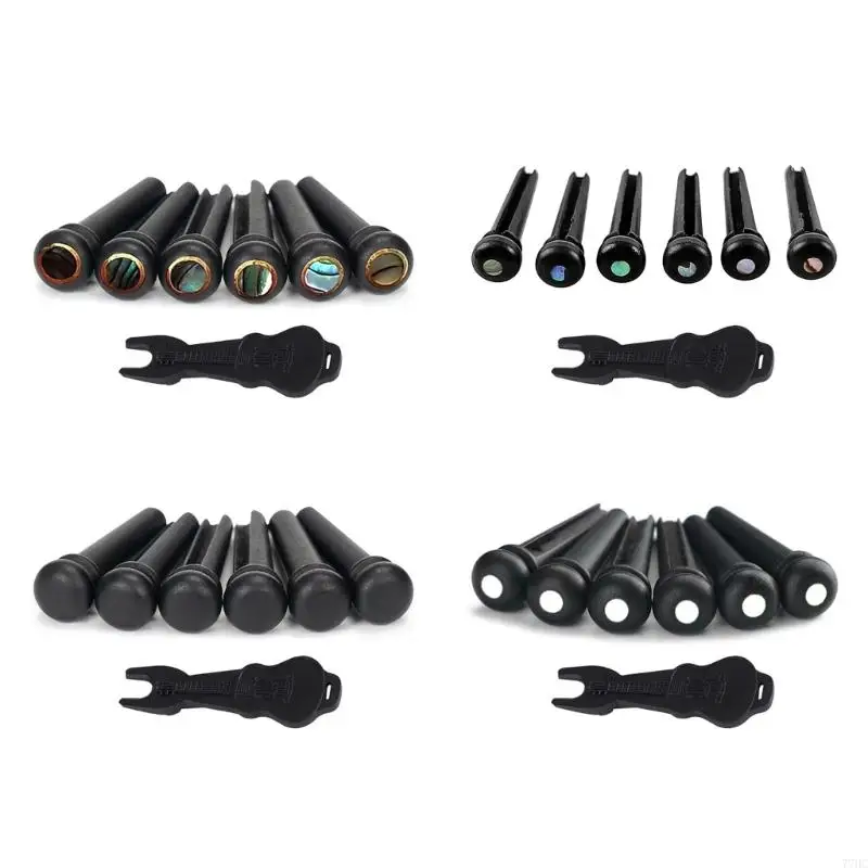 77HC 흑단 기타 브리지 핀 브리지 핀 풀러 세트베이스 기타 브리지 페그 스트링 악기 스트링 네일 리버