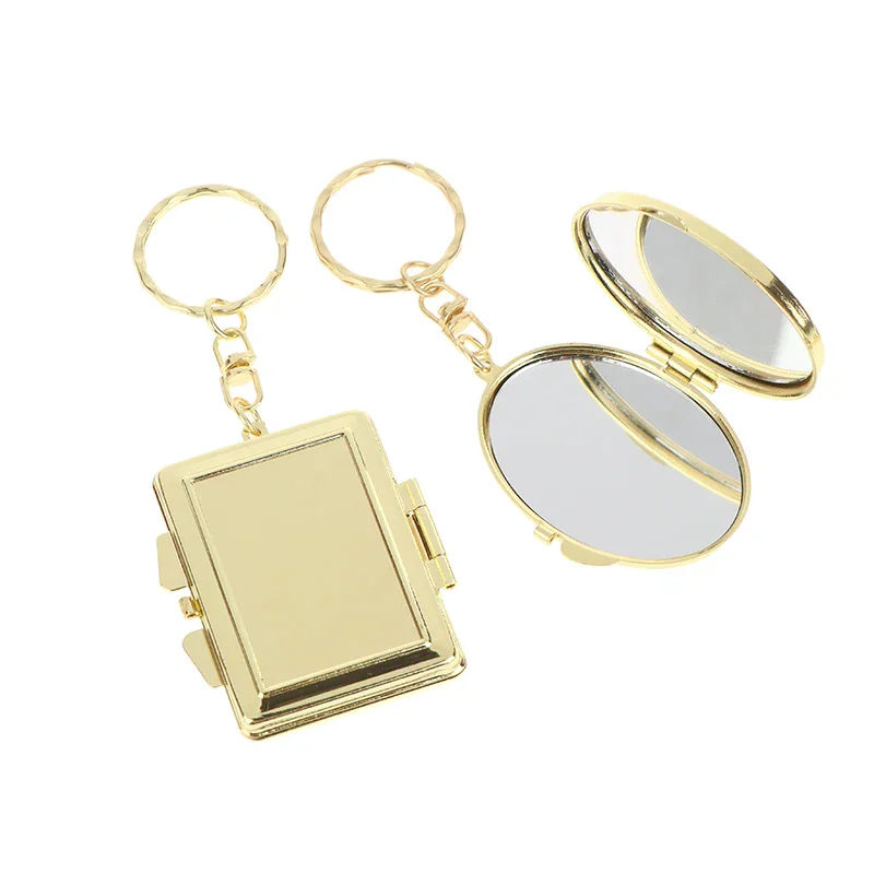 Mini miroir pliant porte-clés rond coeur ovale forme carrée Double face miroir cosmétique en métal pliant porte-clés miroir de maquillage