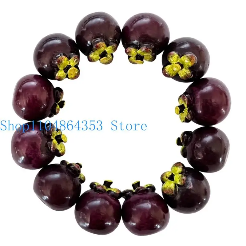 652F Happy Fruit Bead Bracelet Acrylic Colorful Hand Chain Bangle For Women Summer Outfits Mood Lifting Accessory