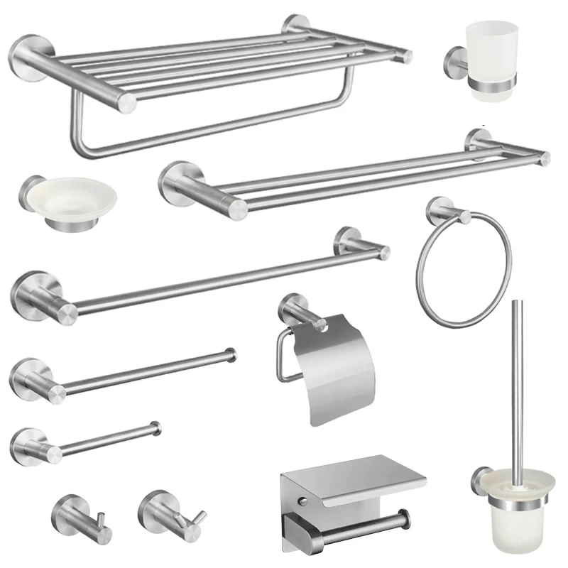 نحى النيكل 304 حمام من الفولاذ المقاوم للصدأ اكسسوارات منشفة رف منشفة بار السنانير منشفة رف حامل الورق فرشاة المرحاض مجموعة