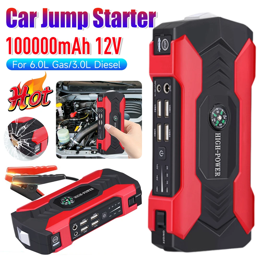 

Автомобильный стартер аварийного усилителя 98000 мАч 12 В перемычка Power Bank зарядное устройство со светодиодом/4 USB для 6.0L Gas/3.0L Diesel