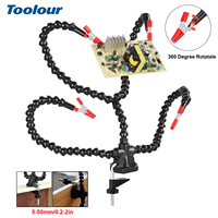 Toolour Soldering Station Helping Hand Third Hand Tool 3/4/5 Flexible Arms with Adjustable Vise Table Desk Clamp Base PCB Holder