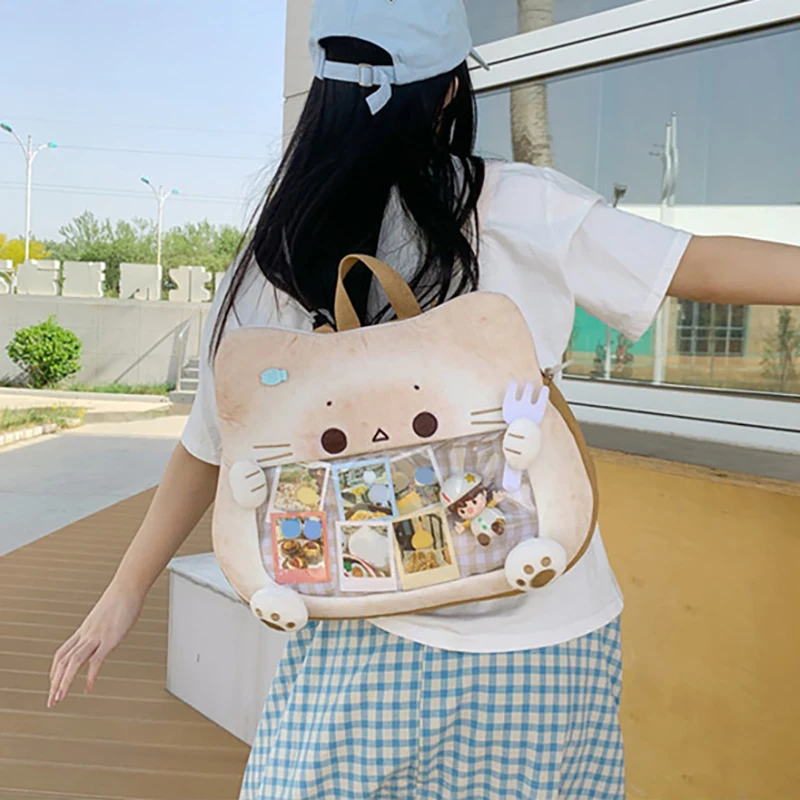 Richme Aesthetic Women Ita Bags 2025 Kawaii Cat Clear Window DIY Badge Mochilas Para Mujer Casual Daily Shoulder Bolso Mujer