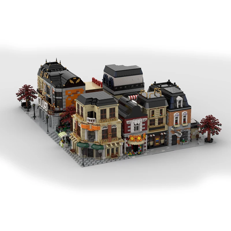 City Street View Model MOC Building Bricks Urban Town Village Modular Technology Gifts Holiday Assemble Children Toys Suit