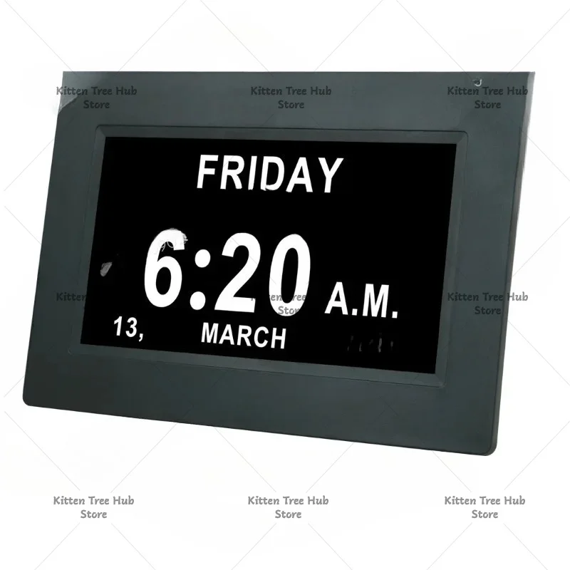 7Inch Digital Calendar Alarm Clock Automatic Dimming 8 Languages Large Dementia Alzheimers Medicine Time Reminder For The Elders
